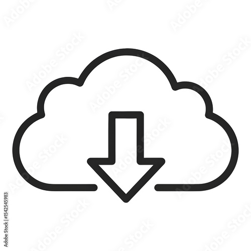 Simple outline download cloud icon on black background
