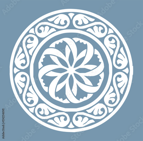 Minimilist circular design with floral elements and swirling patterns on a light blue background illustration art vector