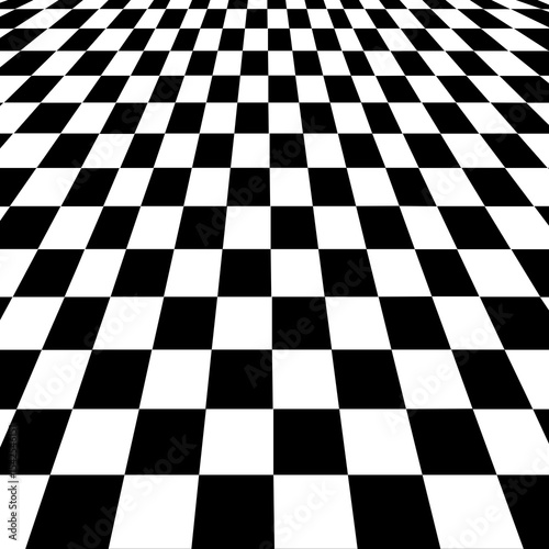 Minimilist black and white checkered pattern receding into the distance creating a perspective illusion effect design vector