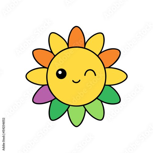 Kawaii Sunflower with Winking Face and Sprinkles