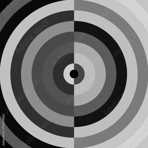 Minimilist concentric circles in shades of gray radiating from a central point with a split color scheme design vector