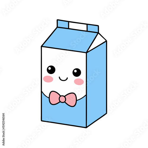 Kawaii Milk Carton with Rosy Cheeks and Bowtie