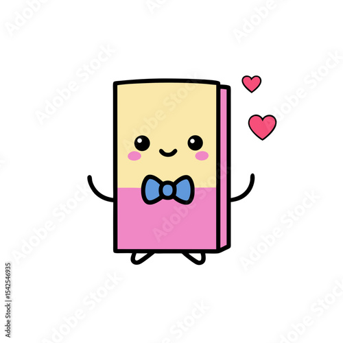 Kawaii Book with Rosy Cheeks and Bowtie