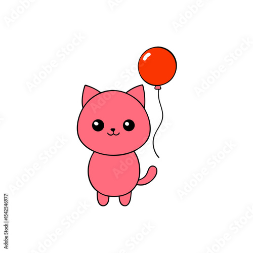 Kawaii Kitten with Blushing Cheeks and Balloon