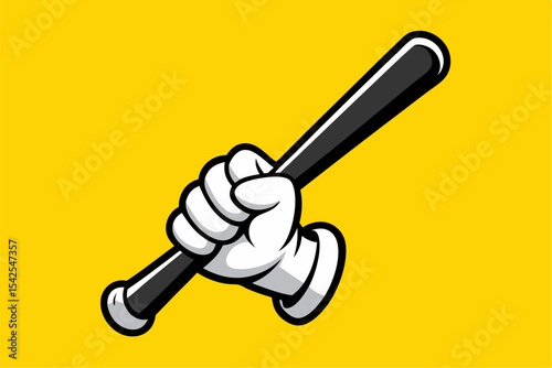 Closeup Graphic of a Hand Firmly Gripping a Baseball Bat Yellow Background