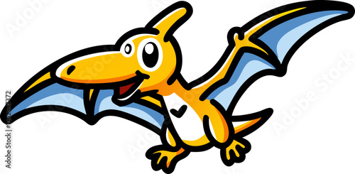 Cute Cartoon Orange Pterodactyl Flying Blue Wings vector