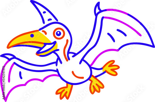 Cute Cartoon Pterodactyl Flying Blue Purple Yellow Orange
