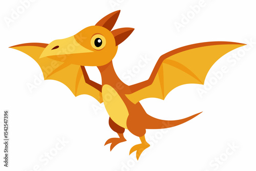 Cute Orange Cartoon Pterodactyl Flying yellow