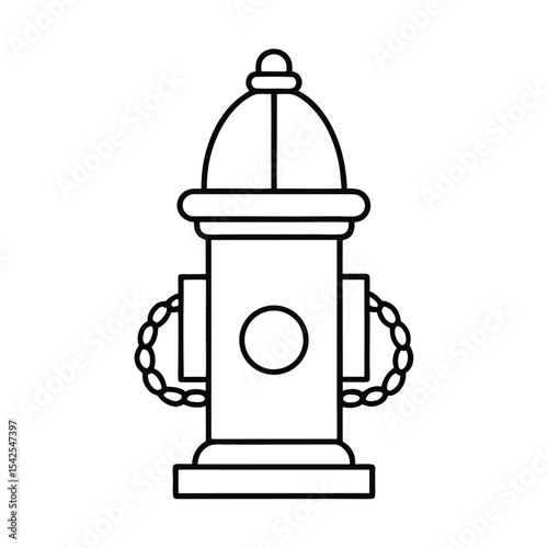 Fire hydrant with chained caps detailed outline in line art Vector illustration