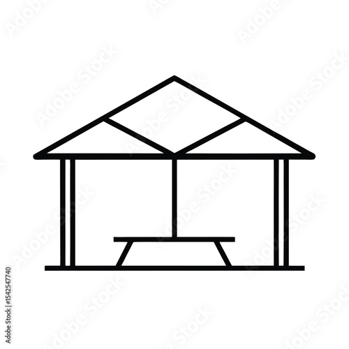 Picnic shelter with slanted roof detailed outline in line art Vector illustration