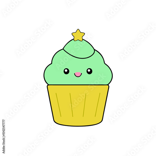 Kawaii Cupcake with Blushing Cheeks and Sprinkles
