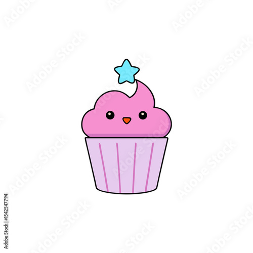Kawaii Cupcake with Rosy Cheeks and Heart