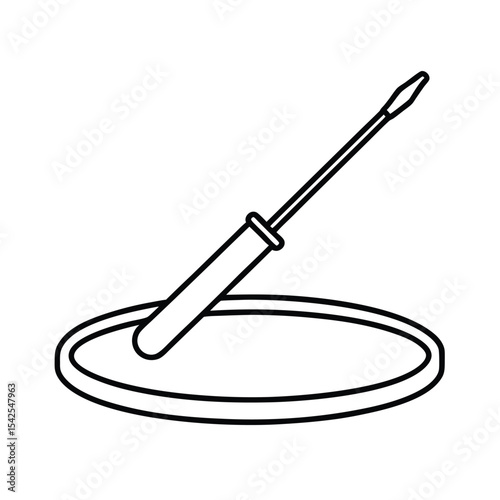 Screwdriver set on metal tray detailed outline in line art Vector illustration