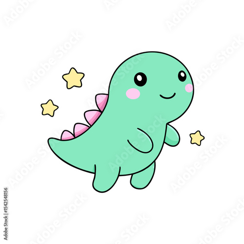 Cute Kawaii Dinosaur with Blushing Cheeks