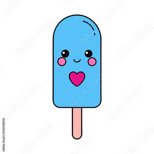 Cute Kawaii Popsicle with Rosy Cheeks and Heart