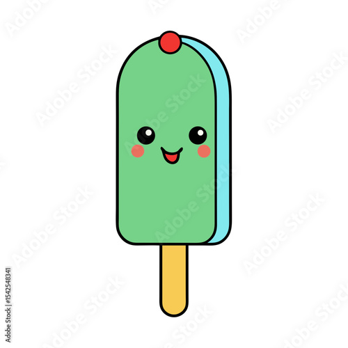 Kawaii Popsicle with Winking Face and Cherry