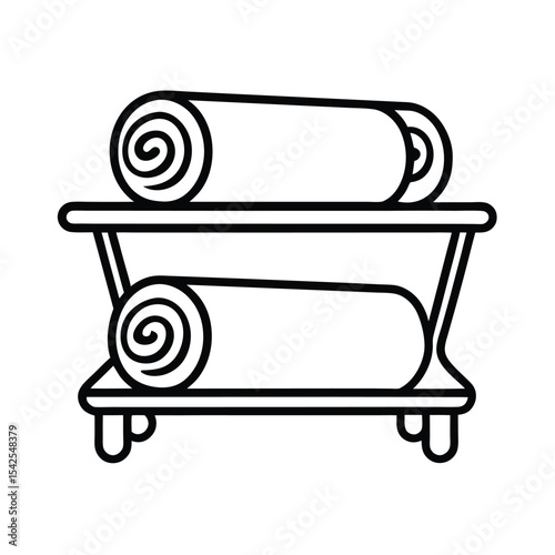 Bathroom shelf with rolled towels clean line scene Vector illustration