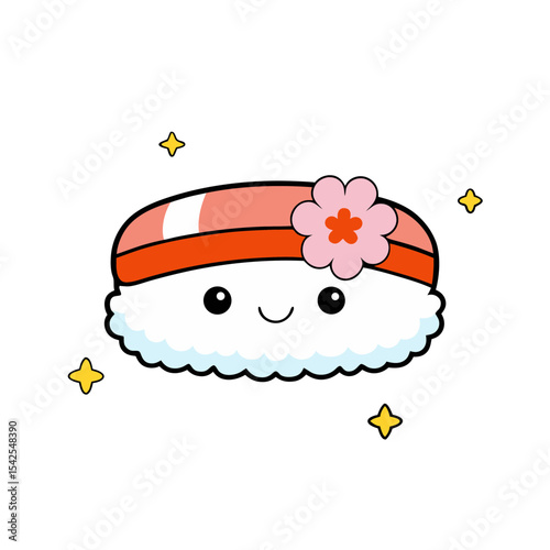 Cute Kawaii Sushi with Winking Face and Flower