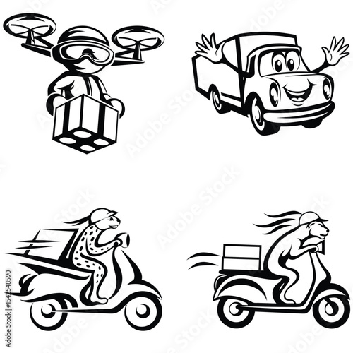Fast and Reliable Delivery Services Drone, Truck, Scooter Delivery Illustrations