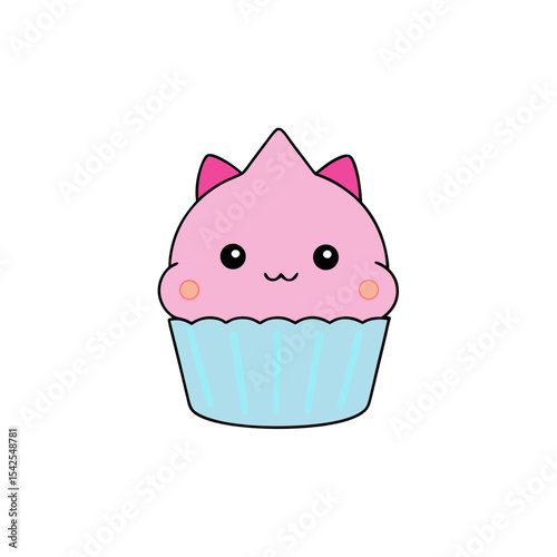Cute Kawaii Cupcake Cat with Rosy Cheeks and Heart