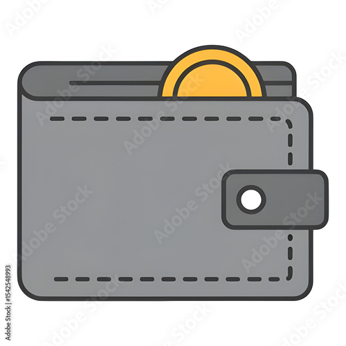 Minimalist illustration of gray wallet with yellow coin