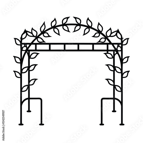 Garden bench under trellis with ivy vines clean line scene Vector illustration