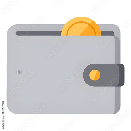 Minimalist illustration of a grey wallet holding a golden coin