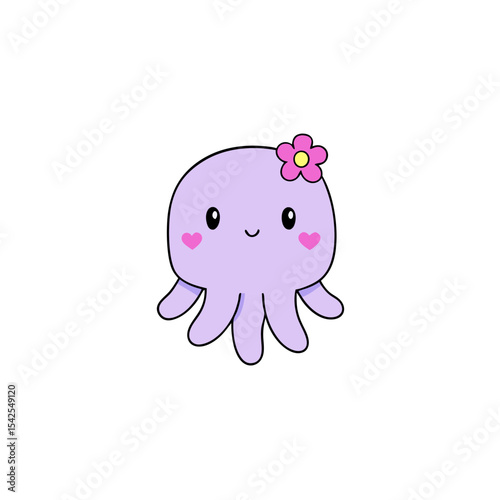 Cute Kawaii Jellyfish with Winking Face and Flower
