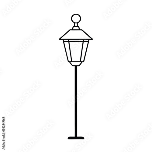 Garden lantern on metal pole detailed outline in line art Vector illustration