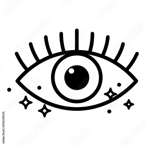 Mystical Eye with Lashes and Sparkling Embellishments in Outline Form