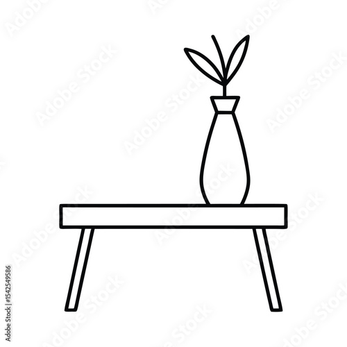 Minimalist wooden coffee table with plant vase clean line scene Vector illustration