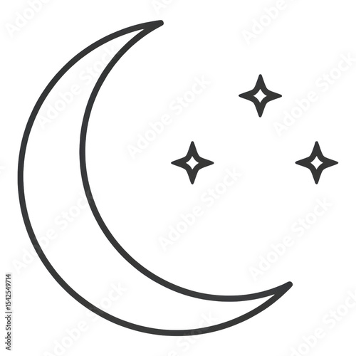 Crescent Moon with Stars Outline on a Dark Background