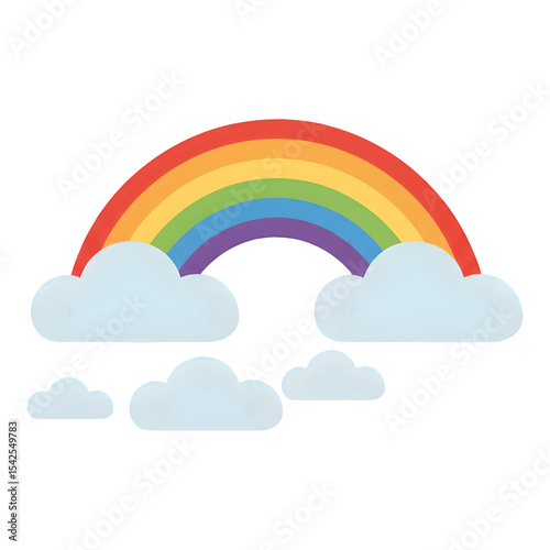 Simple Cartoon Depiction of a Colorful Rainbow with Clouds
