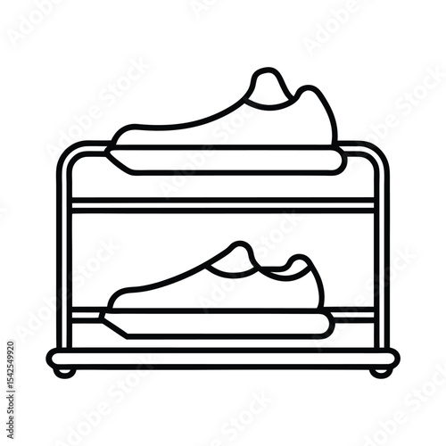 Shoe rack with neatly placed sneakers clean line scene Vector illustration