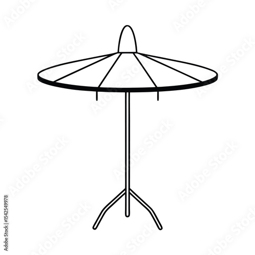 Round patio table with umbrella hole clean line scene Vector illustration