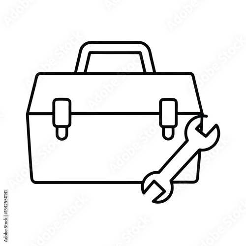 Toolbox with measuring tape and wrench clean line scene Vector illustration