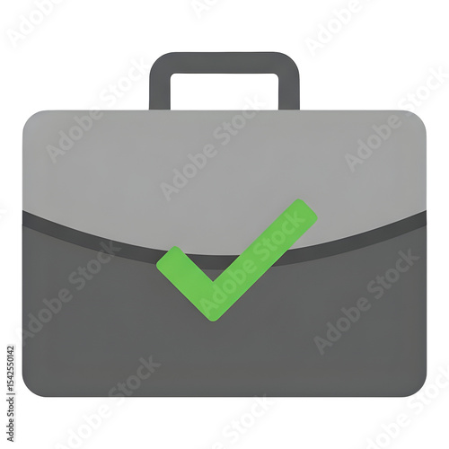 Digital Gray Briefcase with Green Check Mark on Black Background