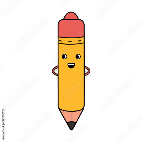 Cute Happy Pencil with Eraser Vector Illustration