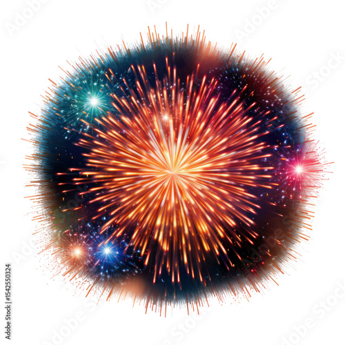 Stunning circular fireworks featuring intricate patterns on transparent background