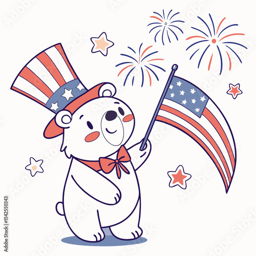 Patriotic Spark colored Bear with a Cheerful touch, placed in a Independence Day (4th of July) theme and styled with wearing a bowtie