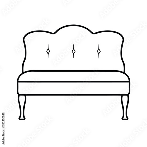 Upholstered bench at end of bed detailed outline in line art Vector illustration