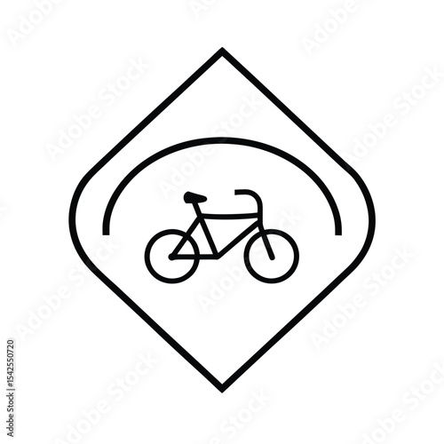 Bicycle path sign with arrow detailed outline in line art Vector illustration