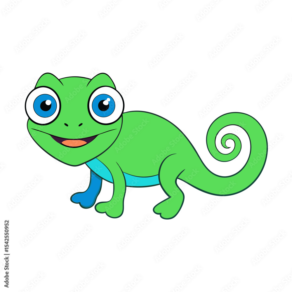 Obraz premium Cute Vector Illustration of a Smiling Cartoon Chameleon