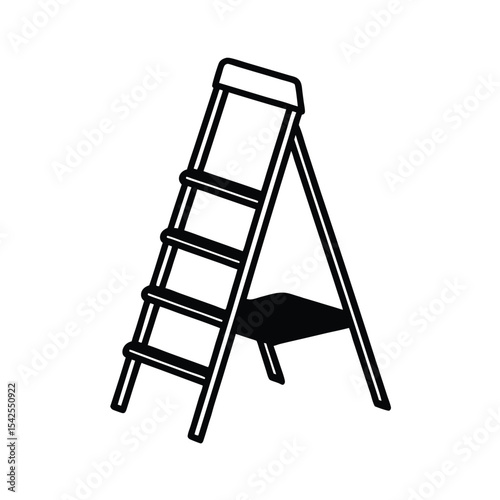 Folding step ladder with paint tray clean line scene Vector illustration