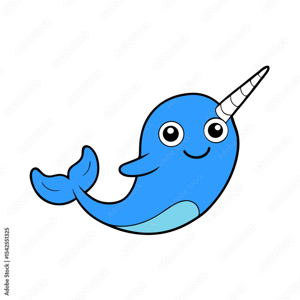 Obraz premium Cute Vector Illustration of a Smiling Cartoon Narwhal