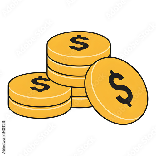 Three stacks of gold coins with dollar symbol