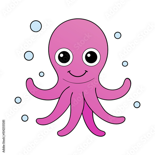 Cute Vector Illustration of a Smiling Cartoon Octopus