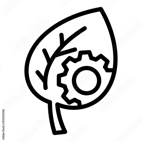 Outline of Leaf Intertwined with a Gear Symbol