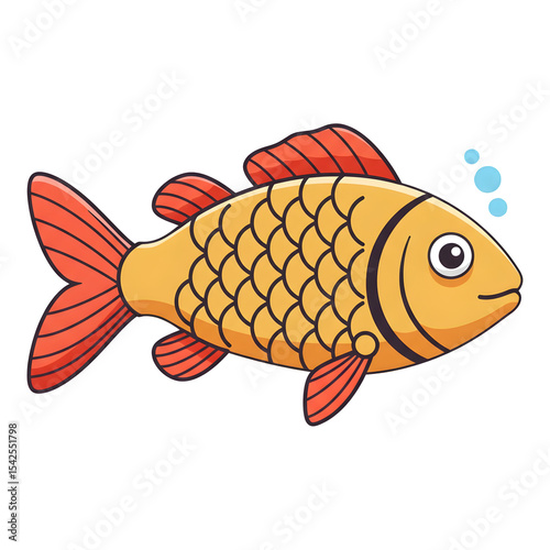 Cartoon Illustration of a Golden Fish with Bubbles