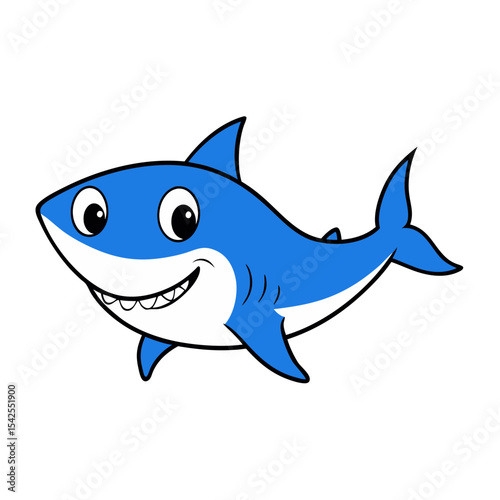 Cute Vector Illustration of a Smiling Cartoon Shark